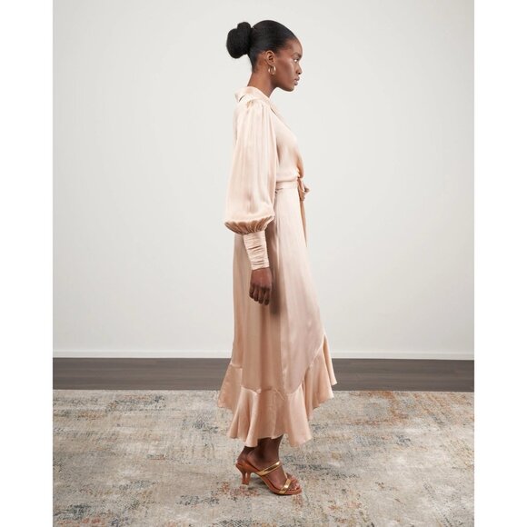 Zimmermann Silk Wrap Midi Dress in Creme Ruffle - Picture 5 of 6